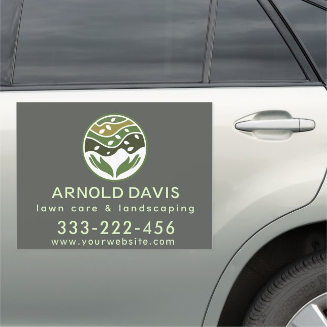 All seasons modern lawn care and landscaping logo car magnet (In Situ)