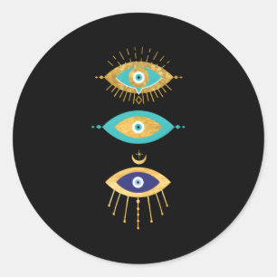 All Seeing Evil Eyes Yellow Eyelashes Curse Protec Classic Round Sticker