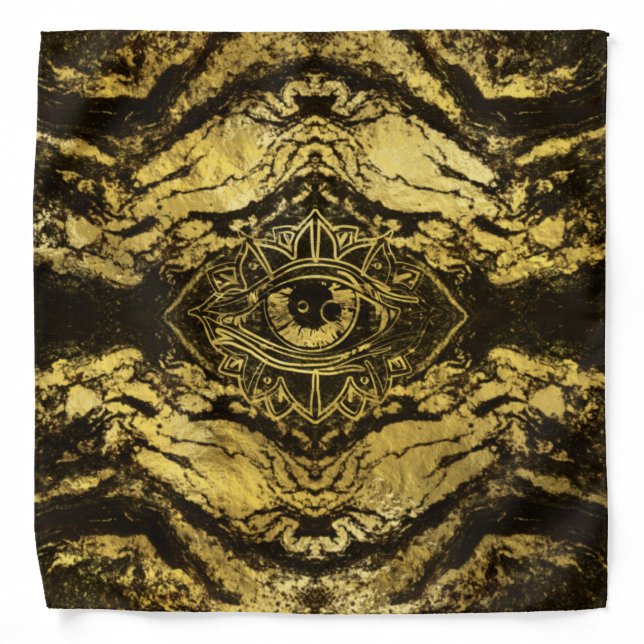 All Seeing eye golden texture on aged wood Bandana (Front)