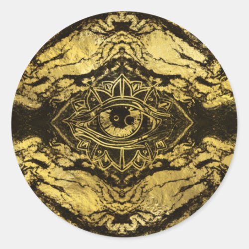 All Seeing eye golden texture on aged wood Classic Round Sticker