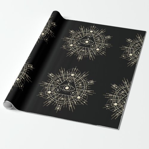 all seeing eye goth occult witch dark gothic gold wrapping paper