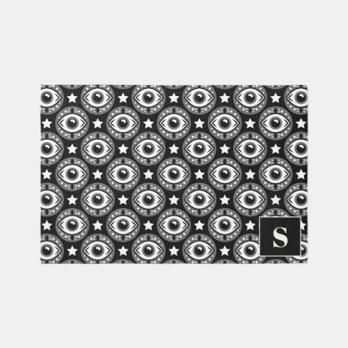 All Seeing Eye Modern Black Monogram Rug