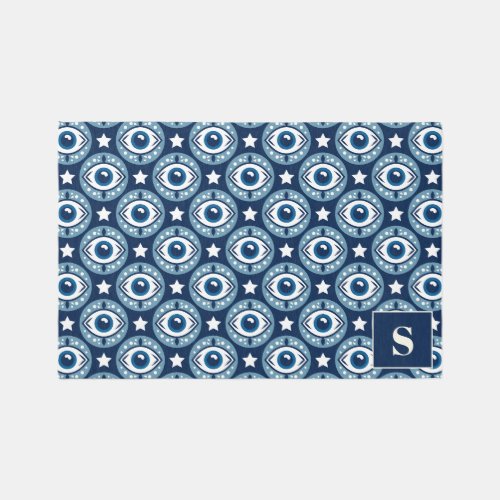 Area Rugs 5 All Seeing Eye Modern Blue Monogram Rug