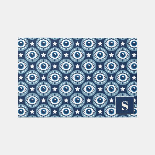 All Seeing Eye Modern Blue Monogram Rug