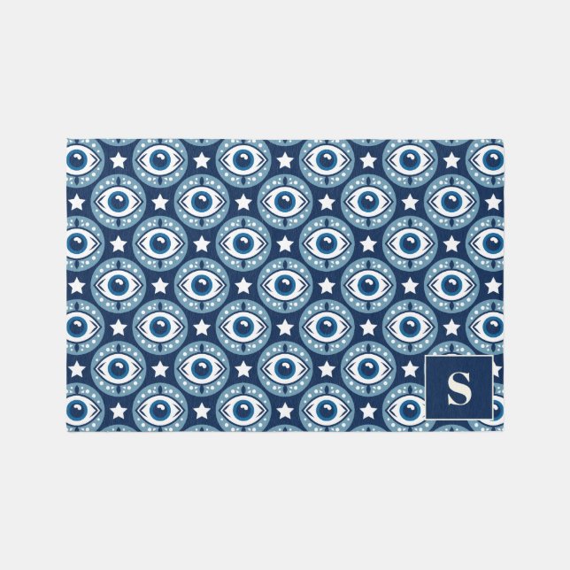 All Seeing Eye Modern Blue Monogram Rug (Front)