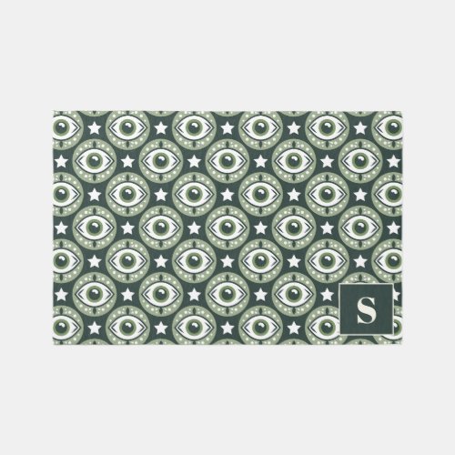 All Seeing Eye Modern Green Monogram Rug