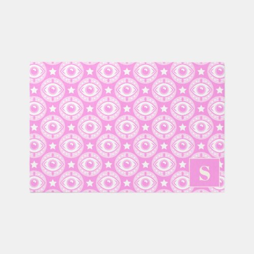 All Seeing Eye Modern Pink Monogram Rug