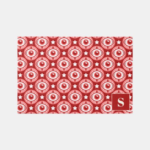 All Seeing Eye Modern Red Monogram Rug