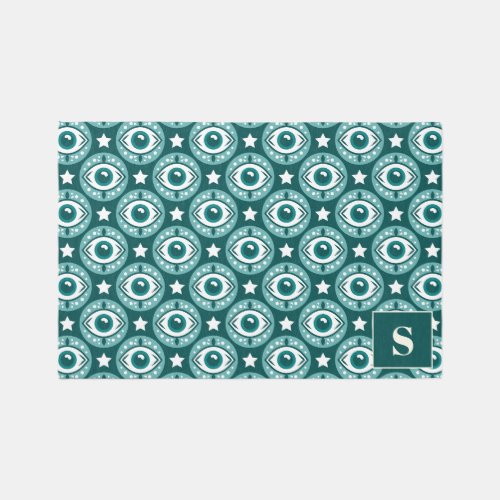 All Seeing Eye Modern Teal Monogram Rug