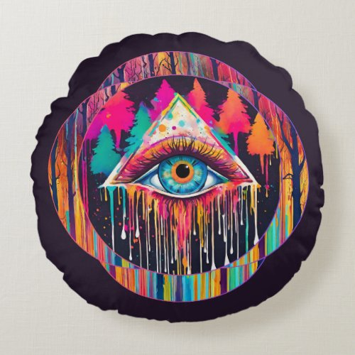 All_Seeing Eye Mystical ForestCore Customizable Round Pillow