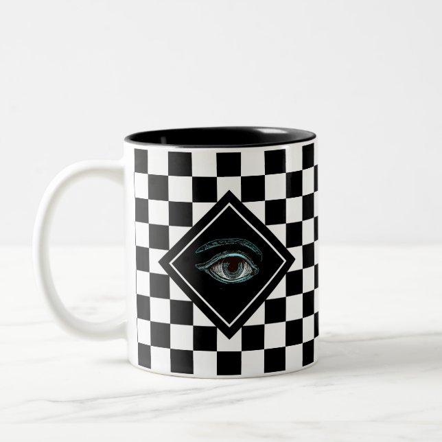 All Seeing Eye on Black & White Chess Magic Mug (Left)