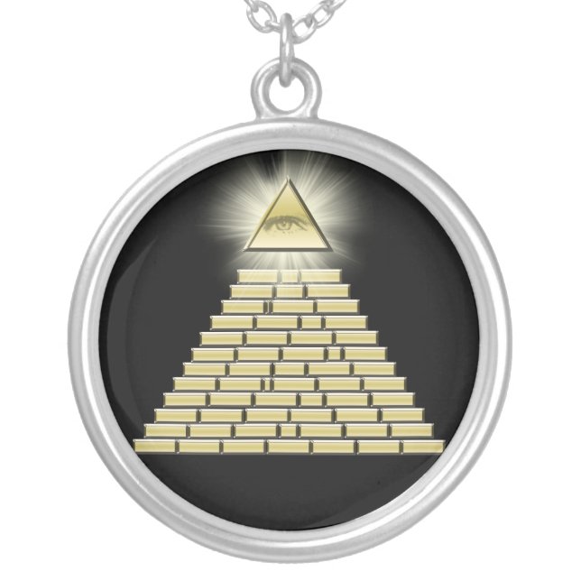 All Seeing Eye Pyramid 2 Silver Plated Necklace (Front)
