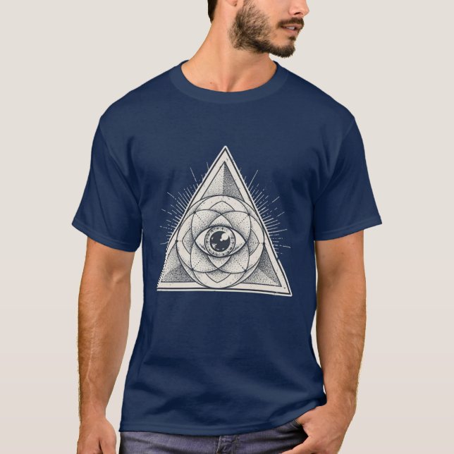 All Seeing Eye Pyramid Illuminati symbol geometry  T-Shirt (Front)