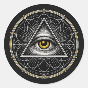 All Seeing Eye Sacred Geometry Black Classic Round Sticker