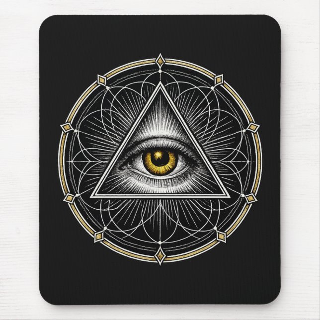 All Seeing Eye Sacred Geometry Black Mouse Pad (Front)