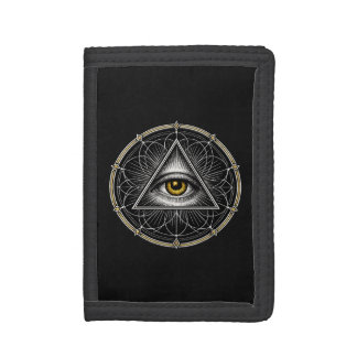All Seeing Eye Sacred Geometry Black Trifold Wallet