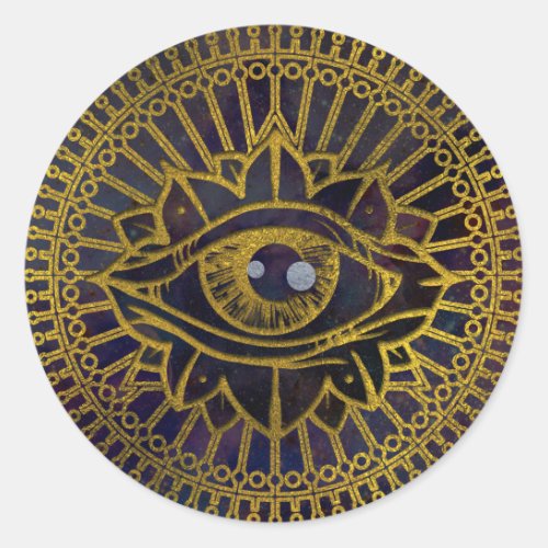 All Seeing Mystic Eye Gold on Nebula Sky Classic Round Sticker