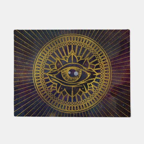 All Seeing Mystic Eye Gold on Nebula Sky Doormat