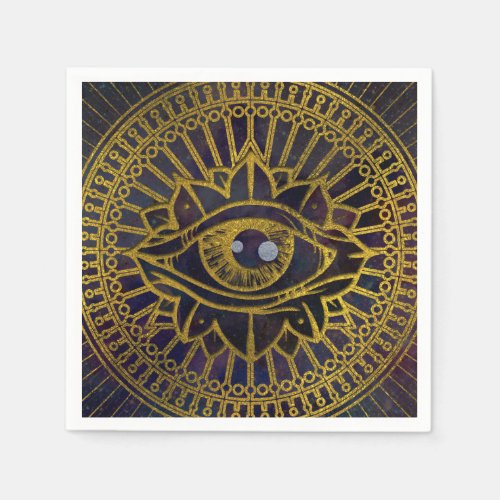 All Seeing Mystic Eye Gold on Nebula Sky Paper Napkins