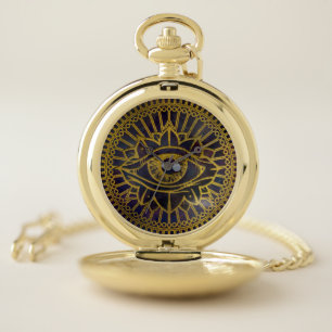 All Seeing Mystic Eye Gold on Nebula Sky Pocket Watch