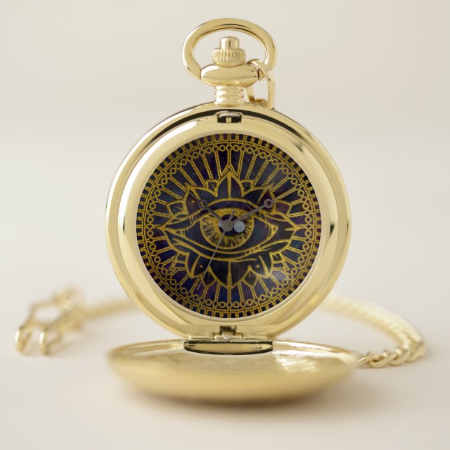 All Seeing Mystic Eye Gold on Nebula Sky Pocket Watch (Inside)