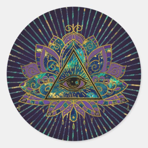 All Seeing Mystic Eye in Lotus Flower Classic Round Sticker