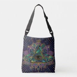 All Seeing Mystic Eye in Lotus Flower Crossbody Bag