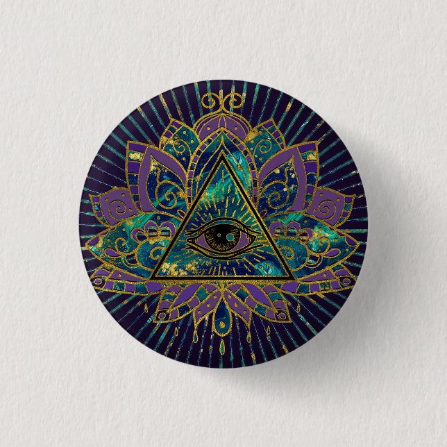 All Seeing Mystic Eye in Lotus Flower Pinback Button (Front)