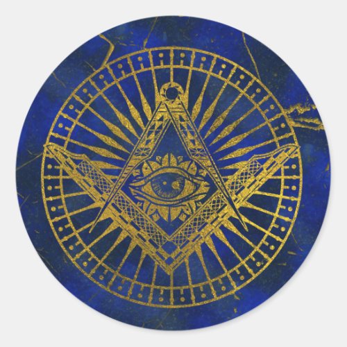 All Seeing Mystic Eye in Masonic Compass on Lapis Classic Round Sticker