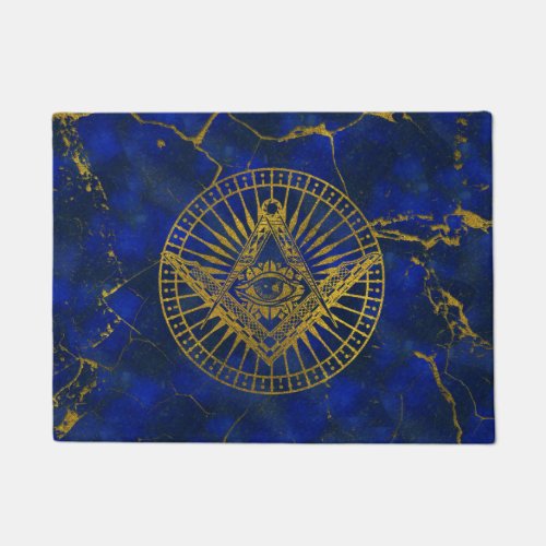 All Seeing Mystic Eye in Masonic Compass on Lapis Doormat