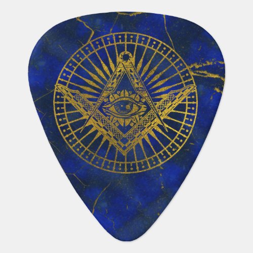 All Seeing Mystic Eye in Masonic Compass on Lapis Guitar Pick