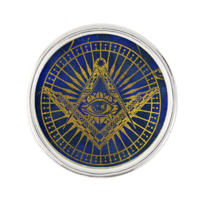 All Seeing Mystic Eye in Masonic Compass on Lapis Lapel Pin (Front)