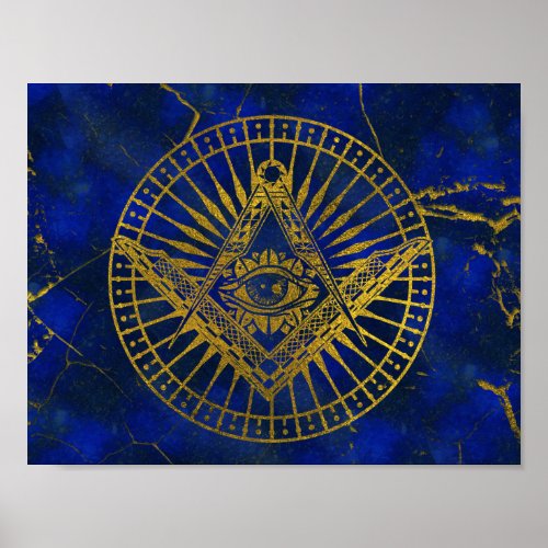 All Seeing Mystic Eye in Masonic Compass on Lapis Poster