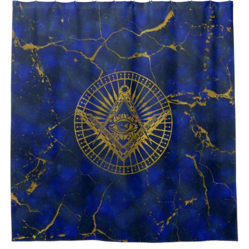 All Seeing Mystic Eye in Masonic Compass on Lapis Shower Curtain