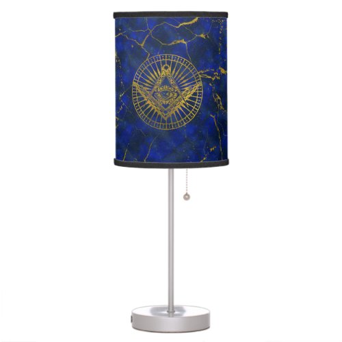 All Seeing Mystic Eye in Masonic Compass on Lapis Table Lamp