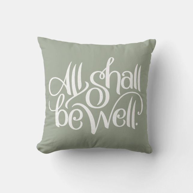 All Shall Be Well Gray Cotton Pillow (Front)