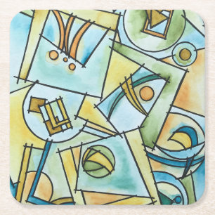 All Shapes And Sizes-Hand Painted Modern Geometric Square Paper Coaster