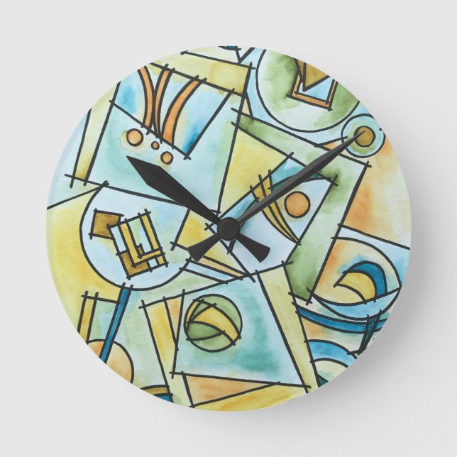 All Shapes And Sizes-Modern Bauhaus Geometric Art Round Clock (Front)