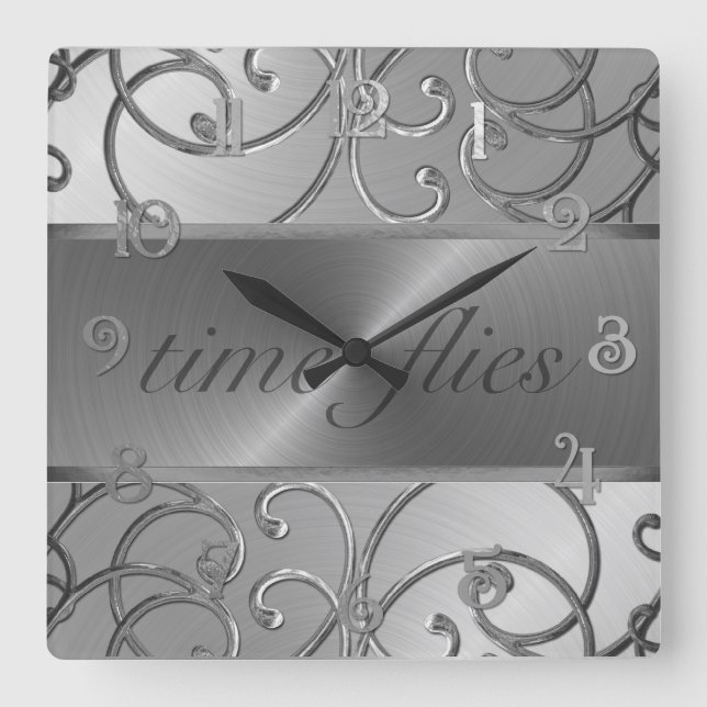 All Silver Time Flies Clock (Front)