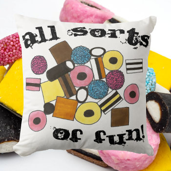 All Sorts Of Fun Licorice Allsorts Candy Liquorice Throw Pillow by rebeccaheartsny at Zazzle