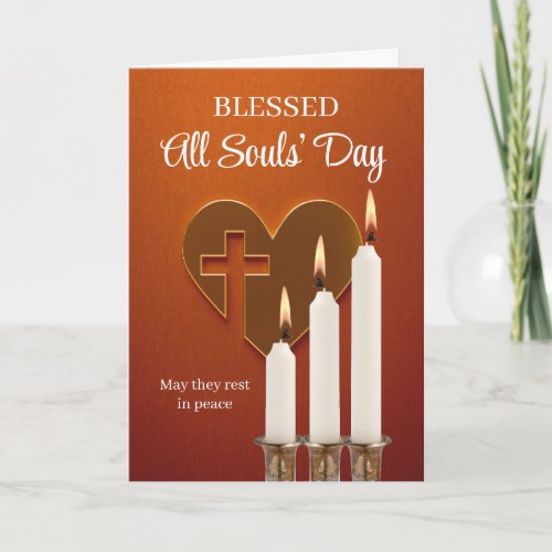 All Souls Day Heart Cross and Lit Candles Card