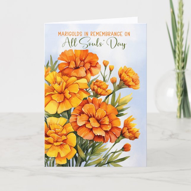 All Souls' Day Remembrance Marigolds Blank Holiday Card (Front)