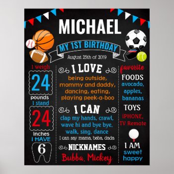 All Sport Balls First Birthday Chalkboard Poster by 10x10us at Zazzle