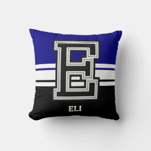 All Sport Letters Black ,White, Blue Throw Pillow