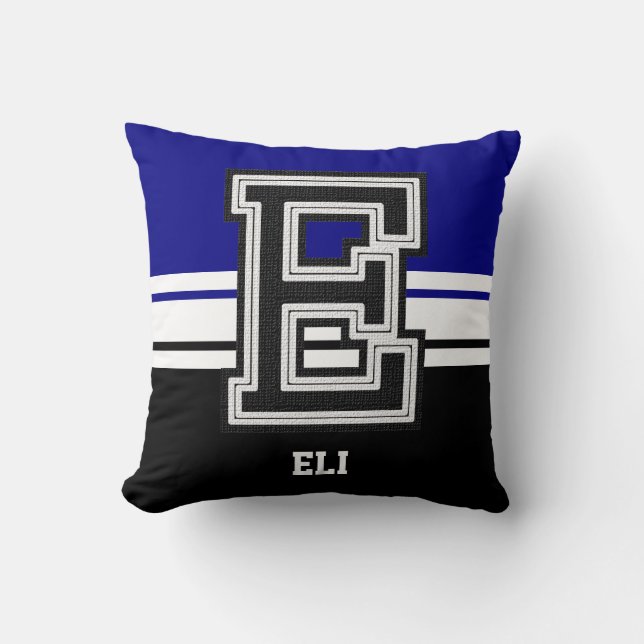 All Sport Letters | Black ,White, Blue Throw Pillow (Front)