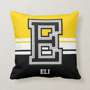 All Sport Letters Black ,White, Yellow Throw Pillow