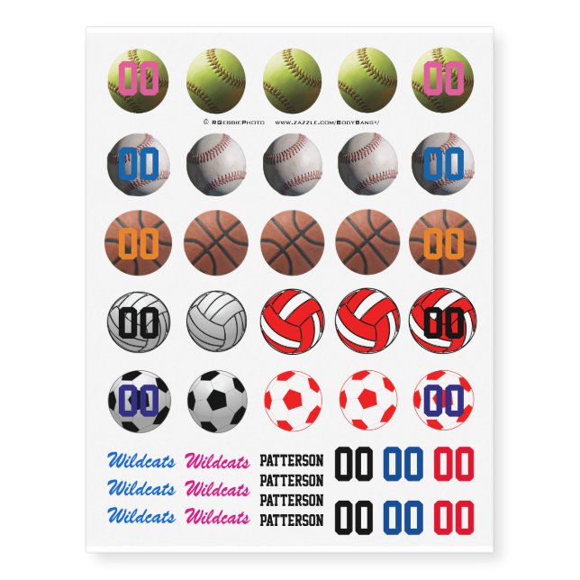 All Sport Variety Pack Temporary Tattoos (Front)