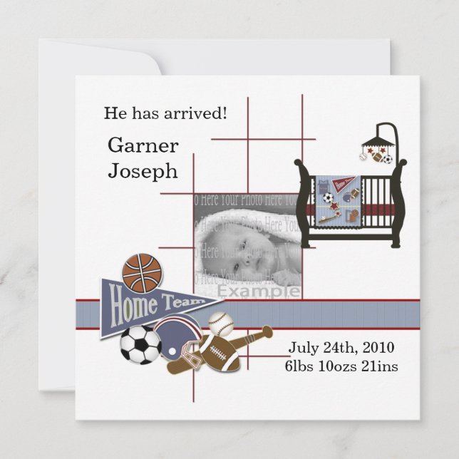 All Sports Baby Photo Annoucement Template (Front)