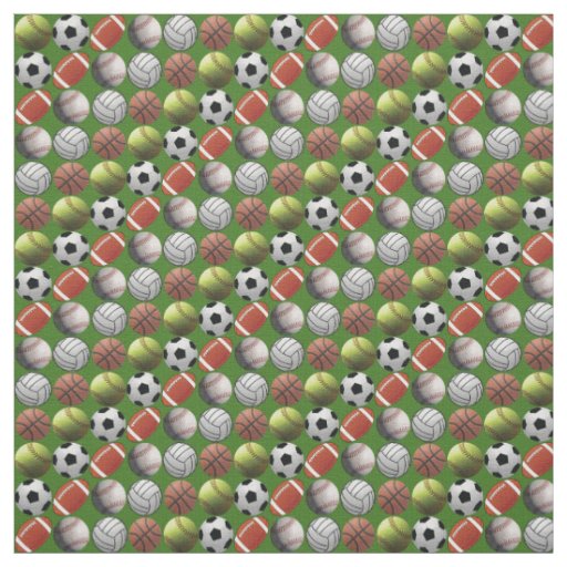 All Sports Balls on Green Background Fabric