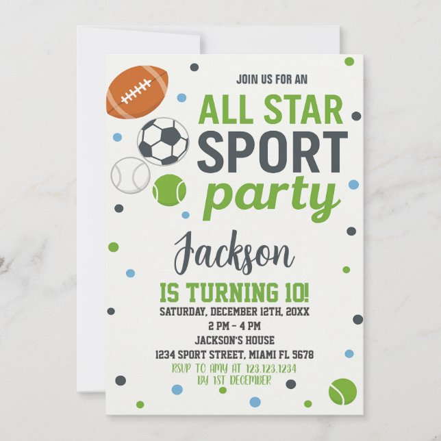 All Sports Birthday Invitation (Front)